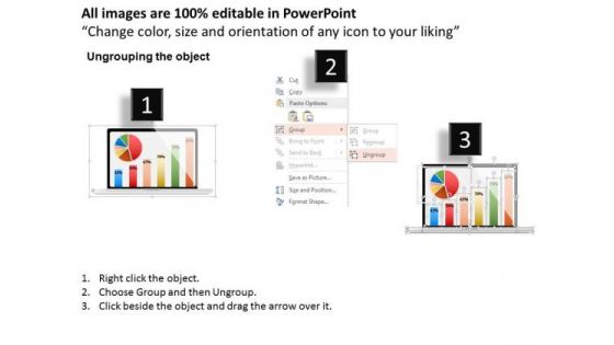 Business Diagram Laptop And Bar Graph Pie Chart Presentation Template