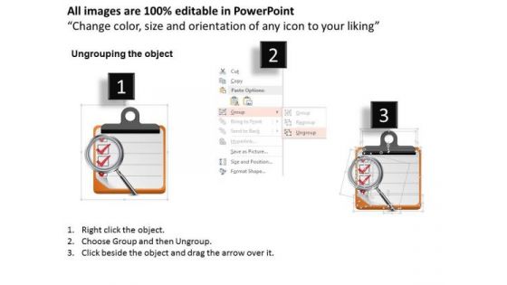 Business Diagram Magnifying Glass Over Checklist To Check Performance Presentation Template