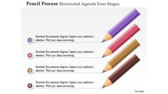 Business Diagram Pencil Process Horizontal Agenda Four Stages Presentation Template