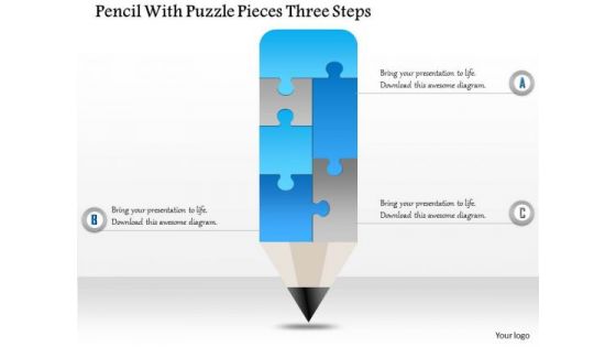 Business Diagram Pencil With Puzzle Pieces Three Steps Presentation Template