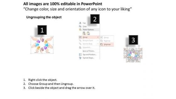 Business Diagram Puzzles In Human Hands For Teamwork Concept Presentation Template