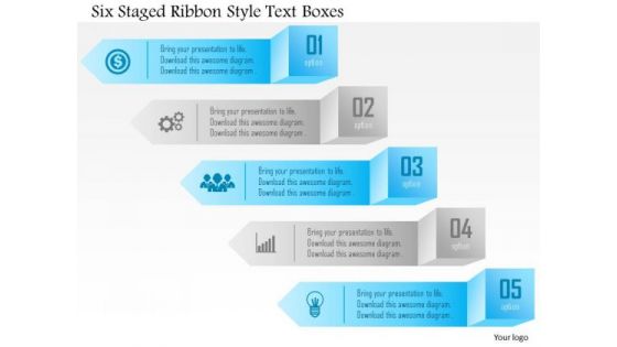 Business Diagram Six Staged Ribbon Style Text Boxes Presentation Template
