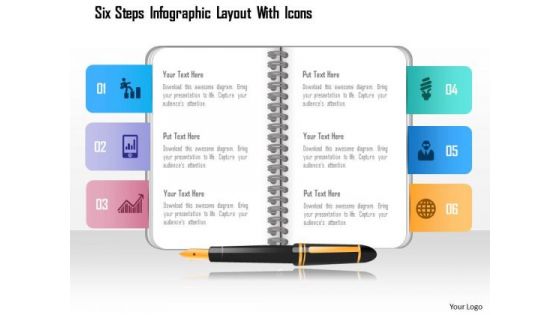 Business Diagram Six Steps Infographic Layout With Icons Presentation Template