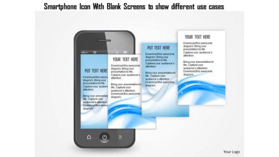 Business Diagram Smartphone Icon With Blank Screens To Show Different Use Cases Ppt Slide