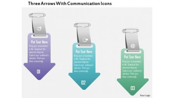 Business Diagram Three Arrows With Communication Icons Presentation Template