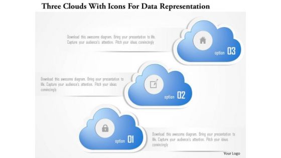 Business Diagram Three Clouds With Icons For Data Representation Presentation Template