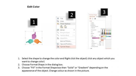 Business Diagram Three Colored Human Hands With Text Boxes Presentation Template