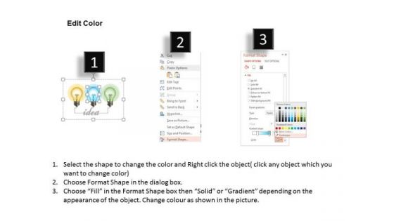 Business Diagram Three Colorful Bulb With Idea Text For Business PowerPoint Template