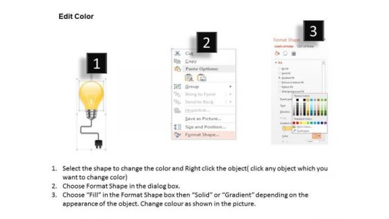 Business Diagram Three Colorful Bulbs With Socket For Idea Generation Presentation Template