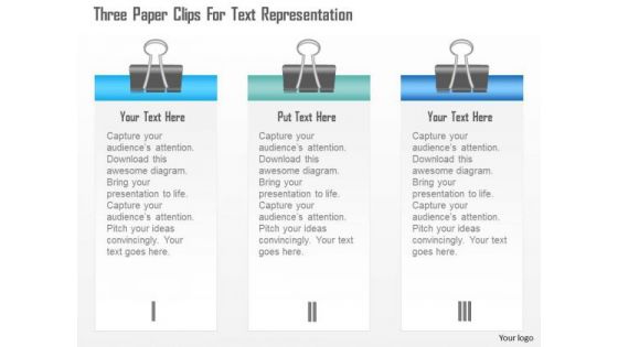 Business Diagram Three Paper Clips For Text Representation Presentation Template
