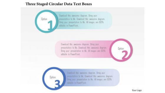 Business Diagram Three Staged Circular Data Text Boxes PowerPoint Template