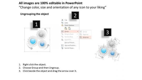 Business Diagram Three Steps Gears Process Presentation Template