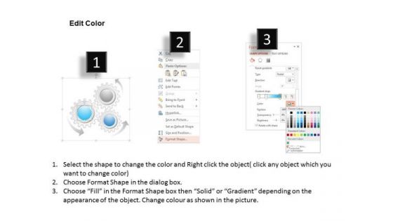 Business Diagram Three Steps Gears Process Presentation Template
