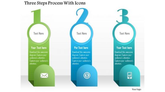 Business Diagram Three Steps Process With Icons Presentation Template