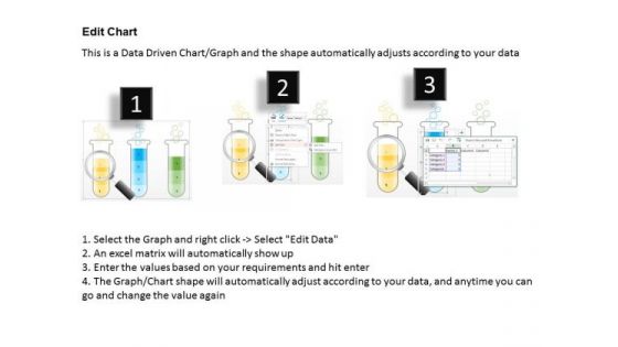 Business Diagram Three Test Tubes With Magnifier For Data Search PowerPoint Slide