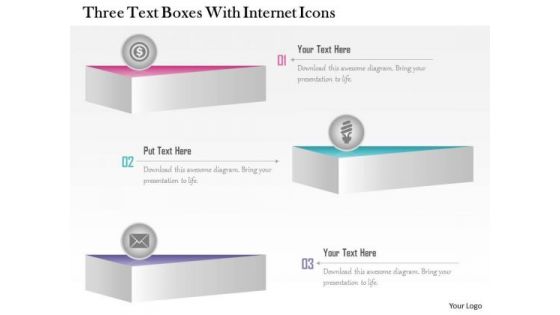 Business Diagram Three Text Boxes With Internet Icons Presentation Template