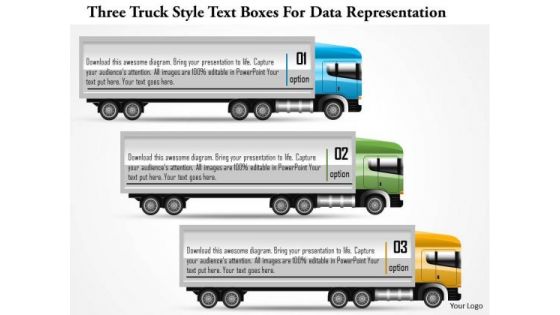 Business Diagram Three Truck Style Text Boxes For Data Representation PowerPoint Template