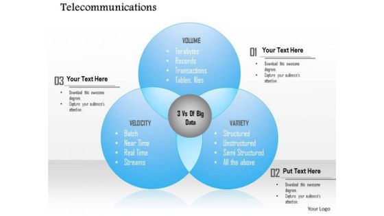 Business Diagram Three Vs Of Big Data Volume Velocity Variety Presentation Template
