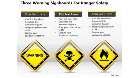 Business Diagram Three Warning Signboards For Danger Safety Presentation Template