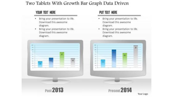 Business Diagram Two Tablets With Growth Bar Graph Data Driven PowerPoint Slide