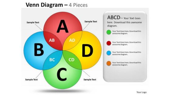 Business Diagram Venn Diagram 4 Pieces Sales Diagram
