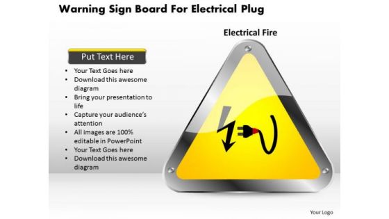 Business Diagram Warning Sign Board For Electrical Plug Presentation Template