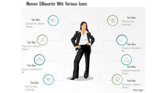 Business Diagram Woman Silhouette With Various Icons Presentation Template