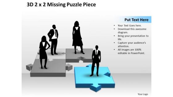 Business Finance Strategy Development 3d 2x2 Missing Puzzle Piece With Persons Sales Diagram