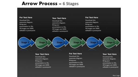Business Finance Strategy Development Arrow Process 6 Stages 3 Sales Diagram