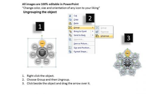 Business Flow Charts Examples 7 Stages Hub And Spoke Diagram PowerPoint Slides