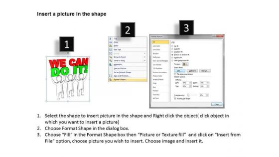 Business Flow Diagram 3d Men Join Forces To Lift The Word We Can Do It PowerPoint Slides