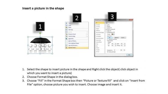 Business Flow Diagram Example 3d Men With Group Of People Under Black Umbrella PowerPoint Slides