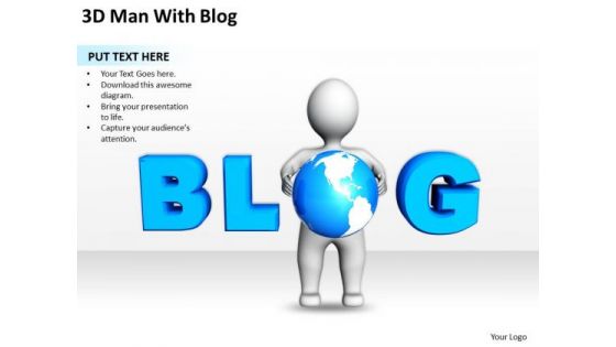 Business Flowchart 3d Man With Blog And Globe PowerPoint Templates