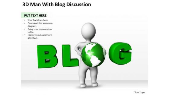 Business Flowchart 3d Man With Blog Discussion PowerPoint Templates