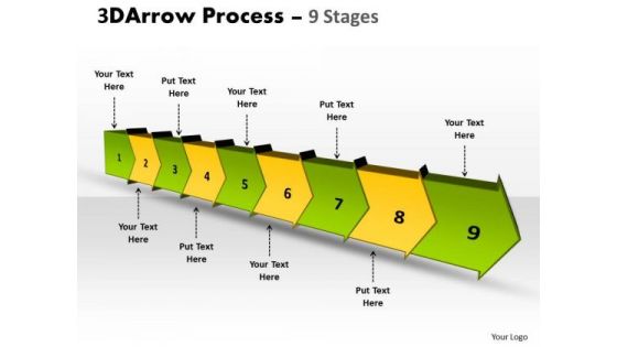 Business Framework Model 3d Arrow Process 9 Stages Strategy Diagram