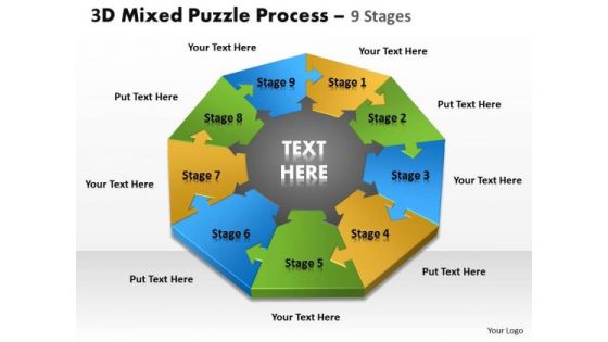 Business Framework Model 3d Mixed Puzzle Process 9 Consulting Diagram