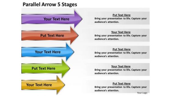 Business Framework Model Parallel Arrow 5 Stages Sales Diagram