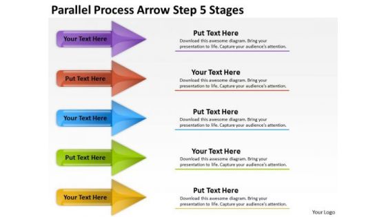 Business Framework Model Parallel Process Arrow Step 5 Stages Sales Diagram
