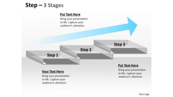 Business Framework Model Step Diagram With 3 Stages And Growth Arrow Sales Diagram