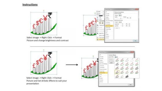 Business Growth Strategy Bar Graph For International Currency Photos