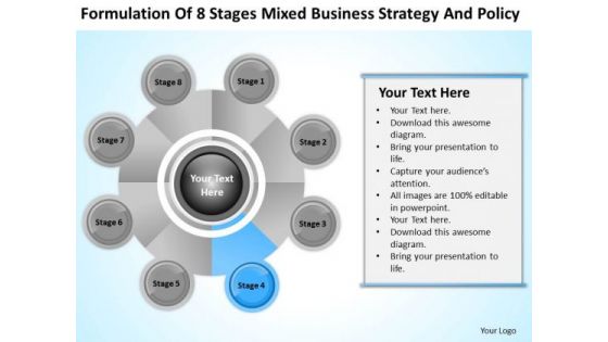 Business Logic Diagram Of 8 Stages Mixed Strategy And Policy Ppt PowerPoint Slides