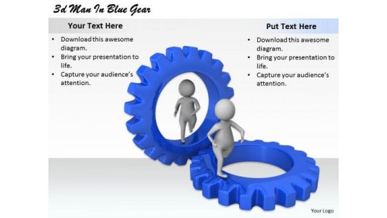 Business Management Strategy 3d Blue Gear Character Models