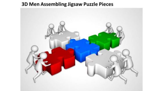 Business Men 3d Assembling Jigsaw Puzzle Pieces PowerPoint Templates Ppt Backgrounds For Slides