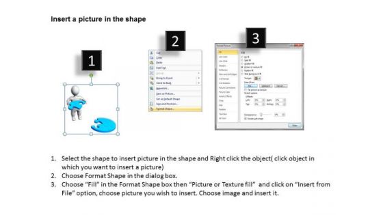 Business Model Diagram 3d Man With Blue Jigsaw Puzzle Piece PowerPoint Slides