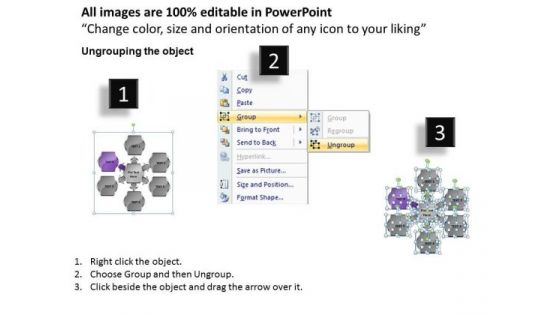 Business Network Diagram 6 Stages Pentagon Hub And Spoke Ppt PowerPoint Slides