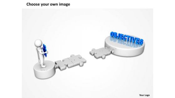 Business Organizational Chart Examples 3d Man And Puzzle With Objectives PowerPoint Templates