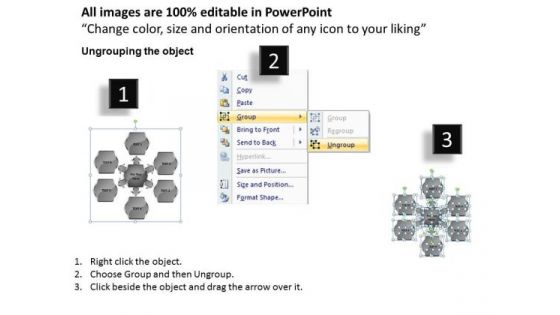Business Organizational Chart Template Pentagon Hub And Spoke Network PowerPoint Slides