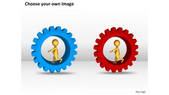 Business People 3d Man Inside The Blue Gear Running PowerPoint Templates