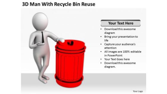 Business People 3d Man With Recycle Bin Reuse PowerPoint Templates Ppt Backgrounds For Slides