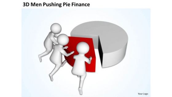 Business People 3d Men Pushing Pie Finance PowerPoint Slides